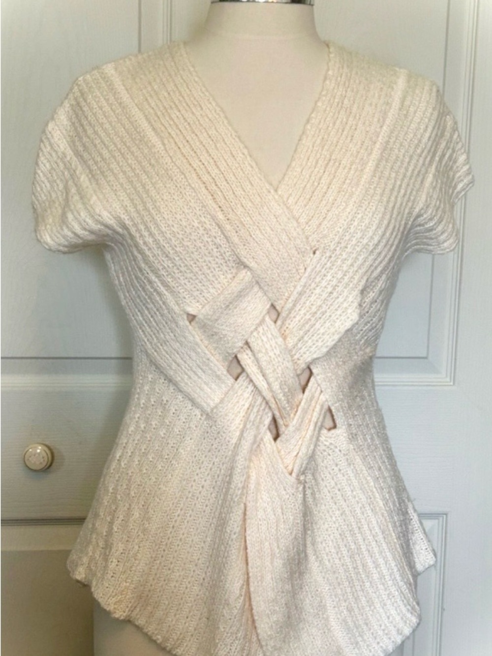 Women's Cream Knit Short-Sleeve Wrap Top